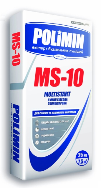 Шпаклівка Polimin MS-10 MULTISTART 2 в 1 старт + фініш (3-30 мм) 25 кг